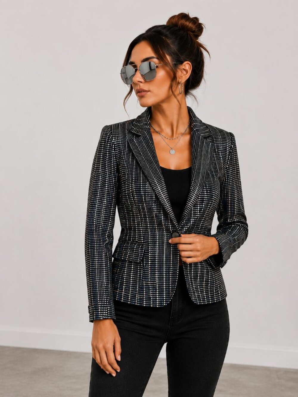 Black Silver Sequin Blazer Metallic Party Jacket Size Small NWT